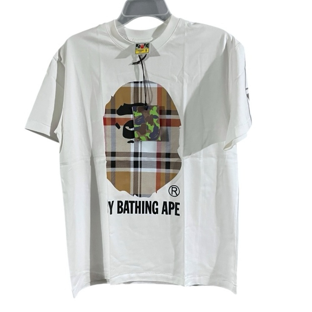 NWT A Bathing Ape BAPE Check By Bathing Ape White Tee Brand New